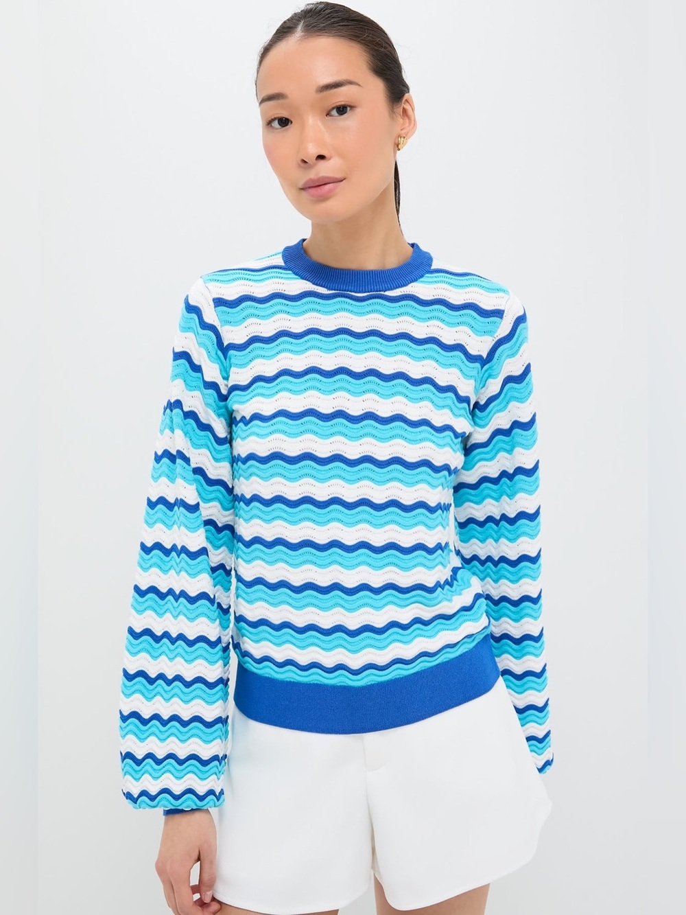 Tuckernuck Hyacinth House Aqua Wavy Stripe Callie Crewneck M